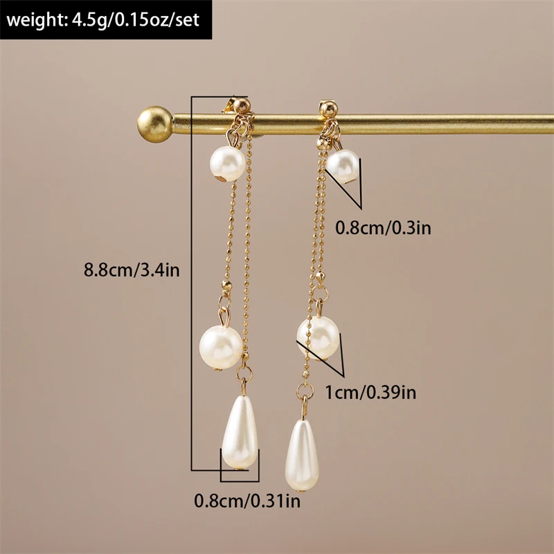 Elegante Imitationsperlen-Quasten Lange Ohrstecker für Damen Mädchen Femme Party Festival Schmuck Geschenke – Detail 7