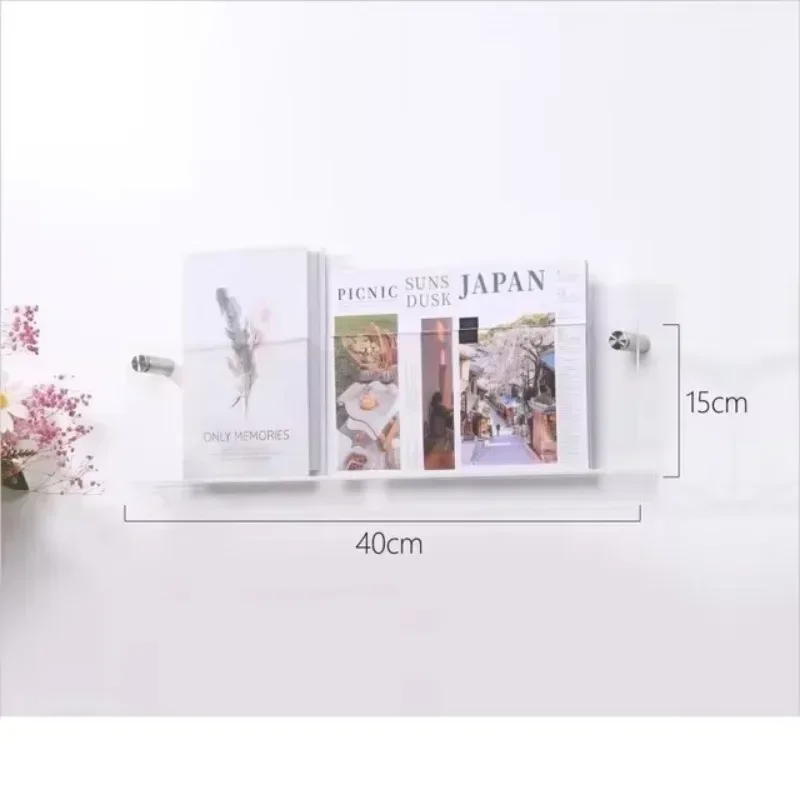 Transparent Acrylic Wall Mounted Bookshelf Magazine Storage Rack Record Display Stand for Children's Books Newspapers Albums