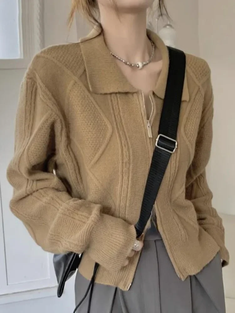 

Y2k Aesthetic 2023 Autumn Double Zipper Cardigan Femme Fashion All Match Casual Grunge Crop Tops Women Harajuku Solid Sweater