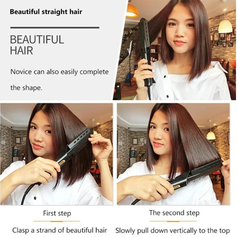 Portable Ceramic Tourmaline Flat Iron Hair Straighten Four-Gear Temperature Setting Professional Steam Hair Straightener Iron 5