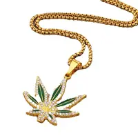 Collier de bijoux Punk Hip-hop personnalisé, avec pendentif en feuille d'érable en alliage de diamant incrusté d'huile et matériau accessoire 6