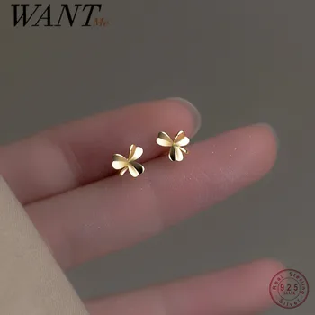 WANTME 925 스털링 실버 스위트 골드 클로버 작은 스터드 귀걸이, 십대 일상 파티 꽃 쥬얼리 선물