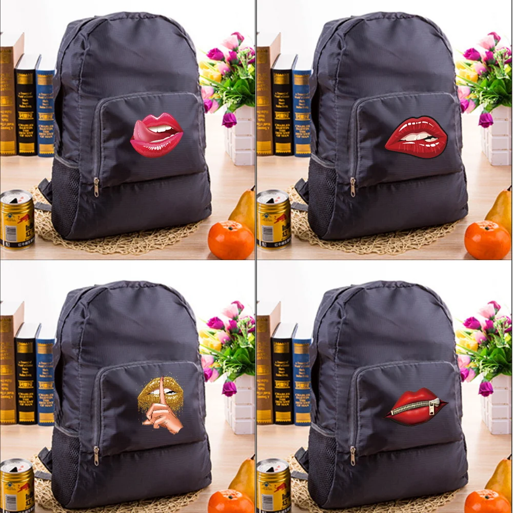 

Men Travel Bag Foldable Backpack Mouth Print Portable Outdoor Pack for Hiking Camping Sport Climbing Organizer Women Handbags