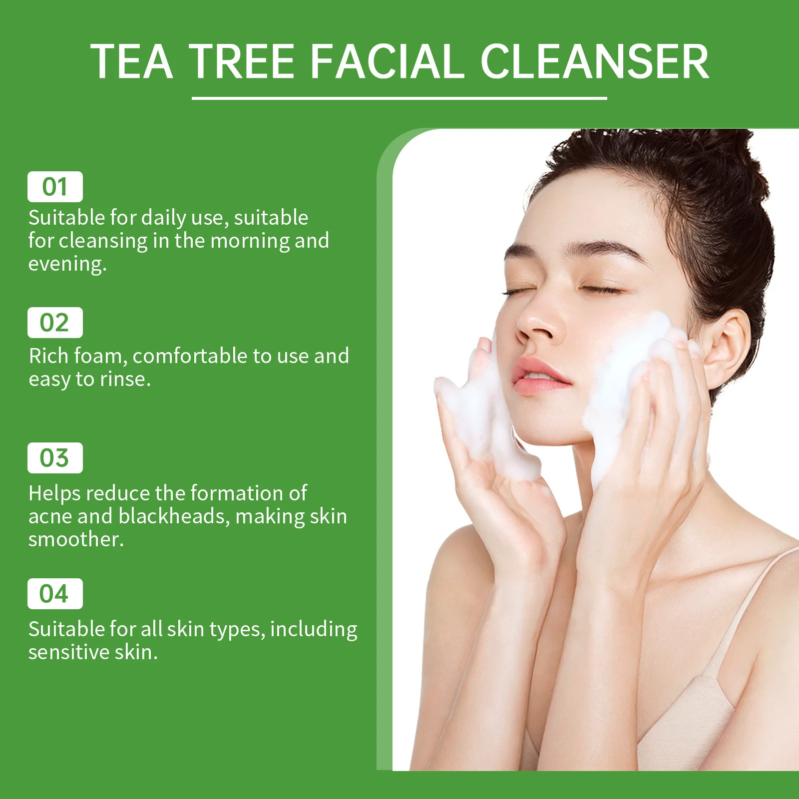 Tea Tree Facial Cleanser Acne Treatment Blackhead Removal Shrink Pore Exfoliating Cleaning Moisturize Oil Control Face Wash Gel 6
