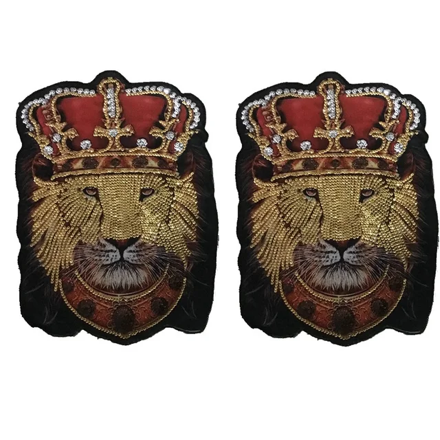 Gold Sequined Lion Head Sew On Patches For Jackets Shirts Diy