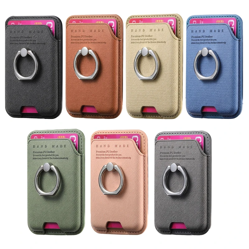 Premium Anti-Slip PU Leather Wallet with Strong Magnet and Diagonal Fabric Card Holder & Ring Stand