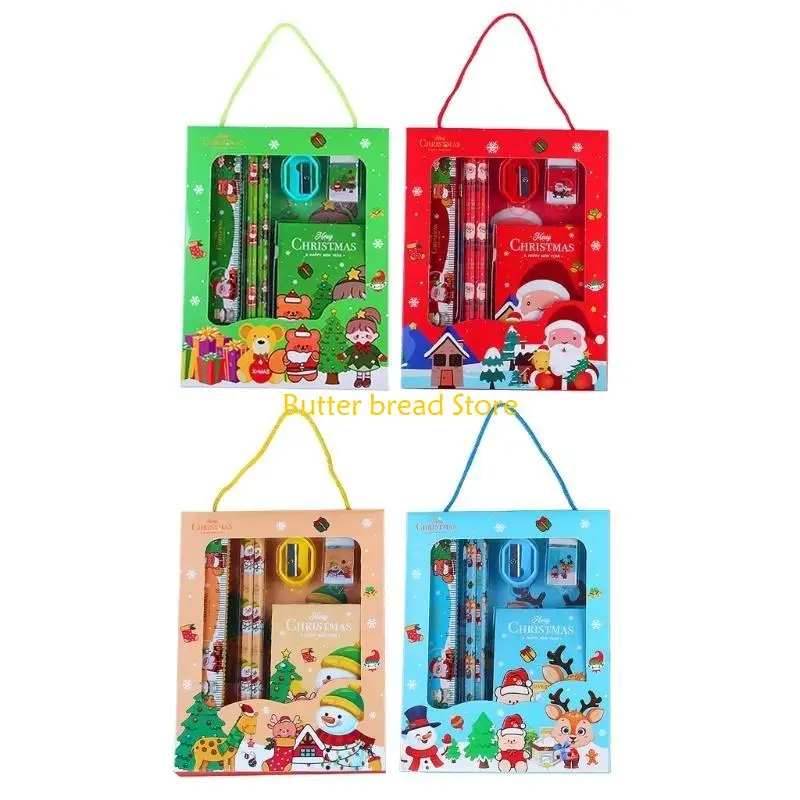 W89C 어린이 Chrismas 선물 문구 키트 크리스마스 문구 선물 세트 지우개 스위트