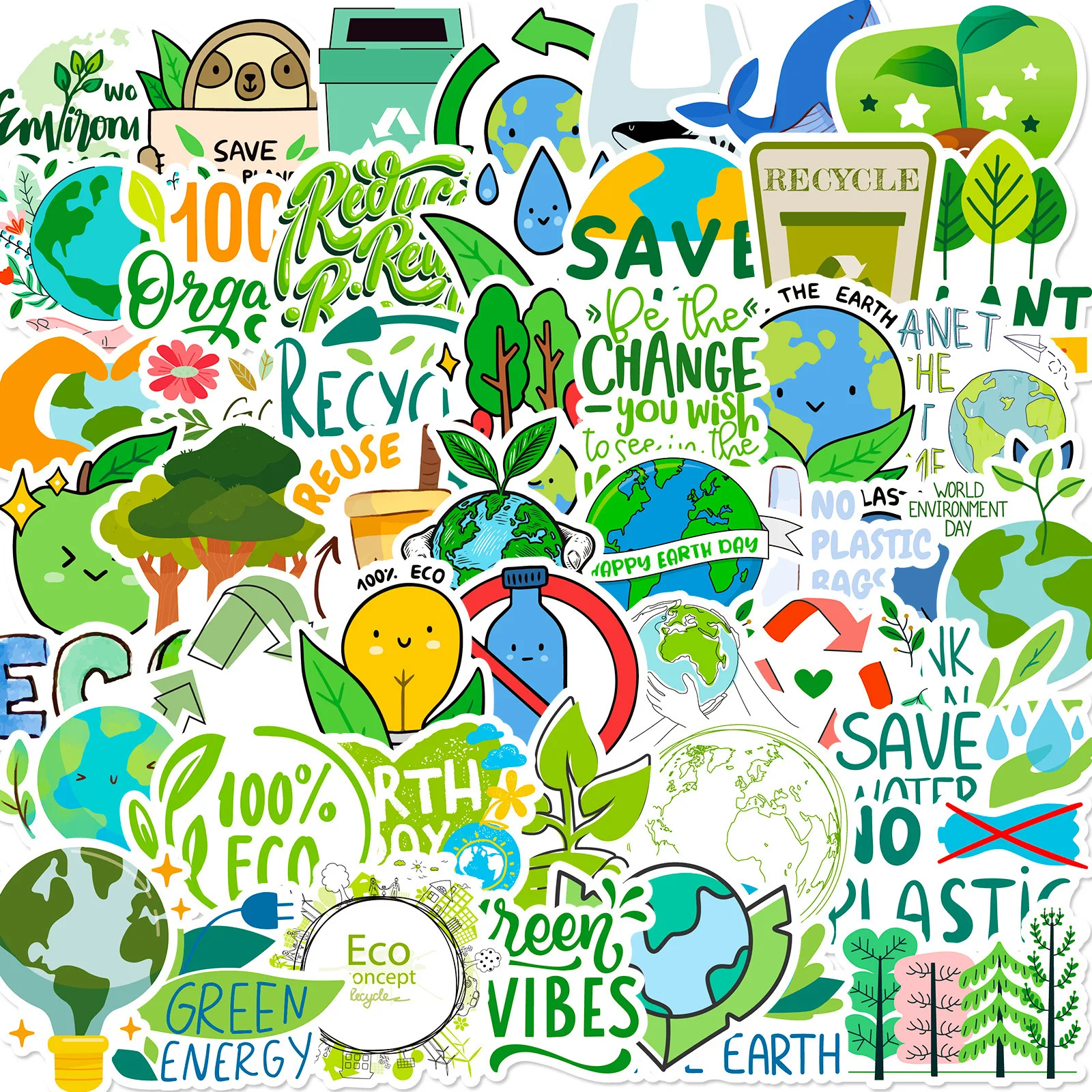 50pcs Environmental Protection ECO Green Logo Stationery Box Notepad Waterproof Sticker