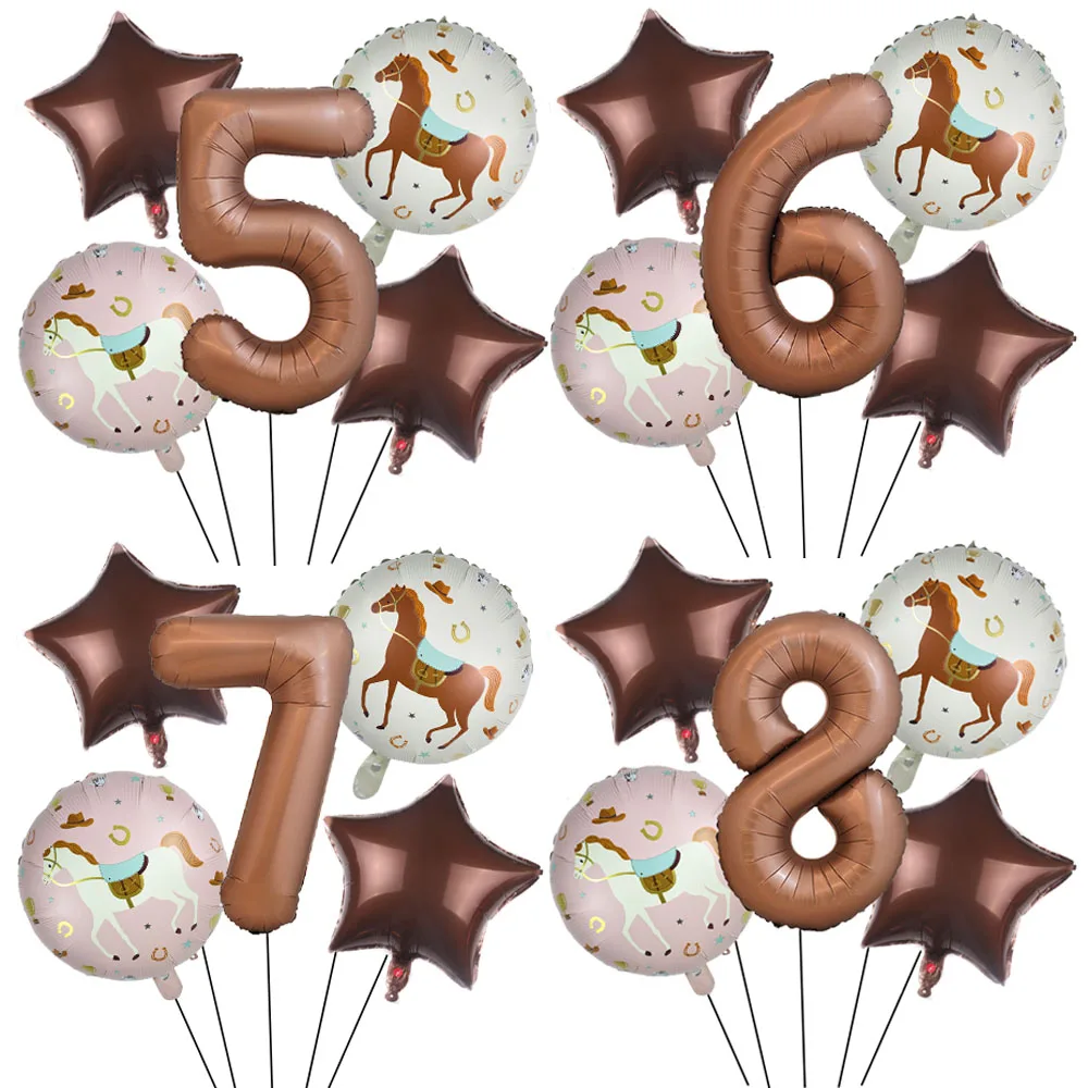 5-teiliges Set Folienballon 18 Zoll Pferde-Folienballon 32 Zoll Geburtstags-Digitalballon Western Cowboy Geburtstag Babyparty Dekorationen