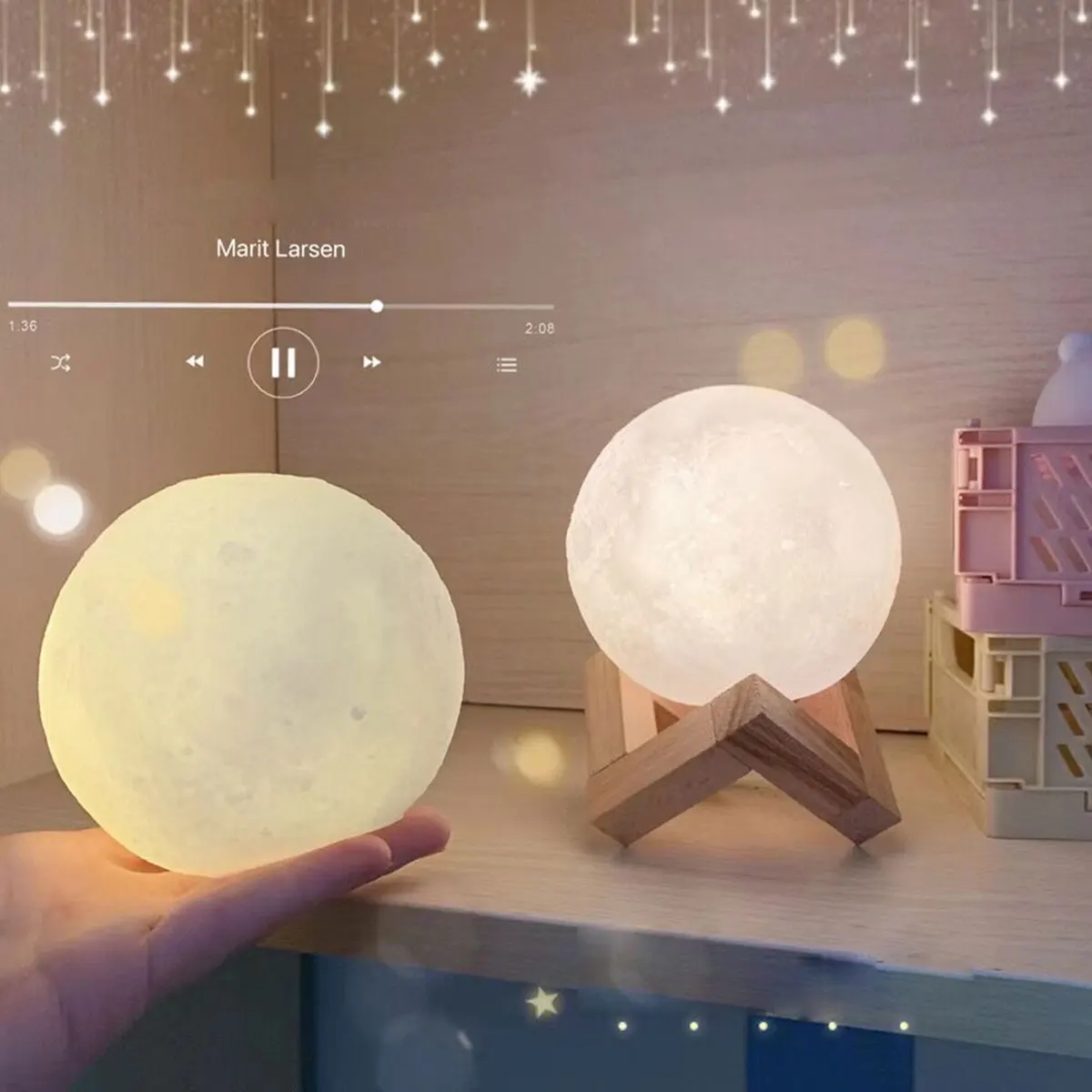 Description Picture 4 of itemCreative Moon Night Camping Study Playmate Warm Room Decoration 8cm Moon Lamp Special Birthday Gift LED Recharging Night Light