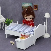 ✰ ✪ 1 pièce de décoration DIY, lit simple blanc miniature 1:12 pour maison de poupée, modèle de mobilier miniature, scène de chambre à coucher, lit pour maison de poupée 5