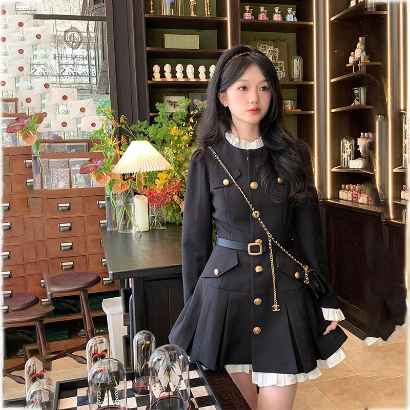 

Elegant Women Autumn Dress Long Sleeve Office Ladies Polo Collar Vintage Korean Fashion Chic Sweet Casual Female Mini Dresses