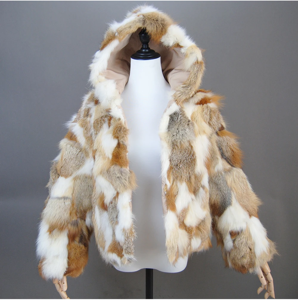 ジャケット・アウター real fox fur coat 90s Womens Real Fox Fur Coat Luxury Silver Fox Fur Hooded Jacket