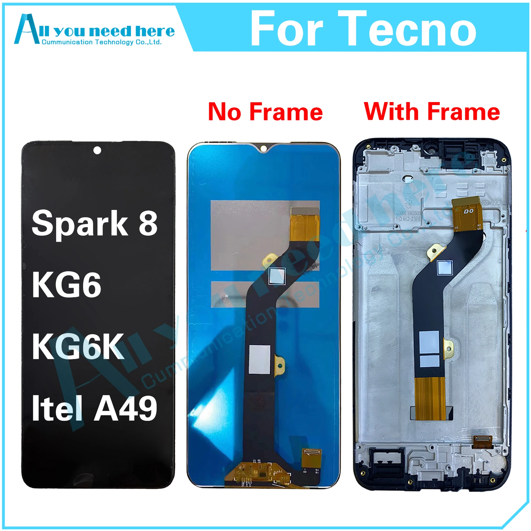 

100% Test AAA For Tecno Spark 8 KG6 KG6K / ltel A49 LCD Display Touch Screen Digitizer Assembly Repair Parts Replacement