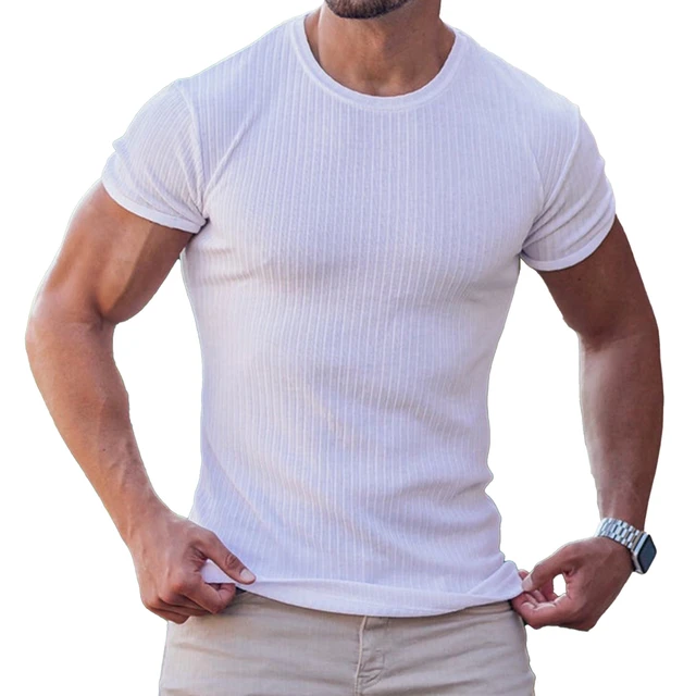 Mens Casual Ribbed Short Long Sleeve T-shirts Soft Breathable Gym Fitness  Workout Slim Fitted Show Muscle Solid Color Tee Shirts - AliExpress