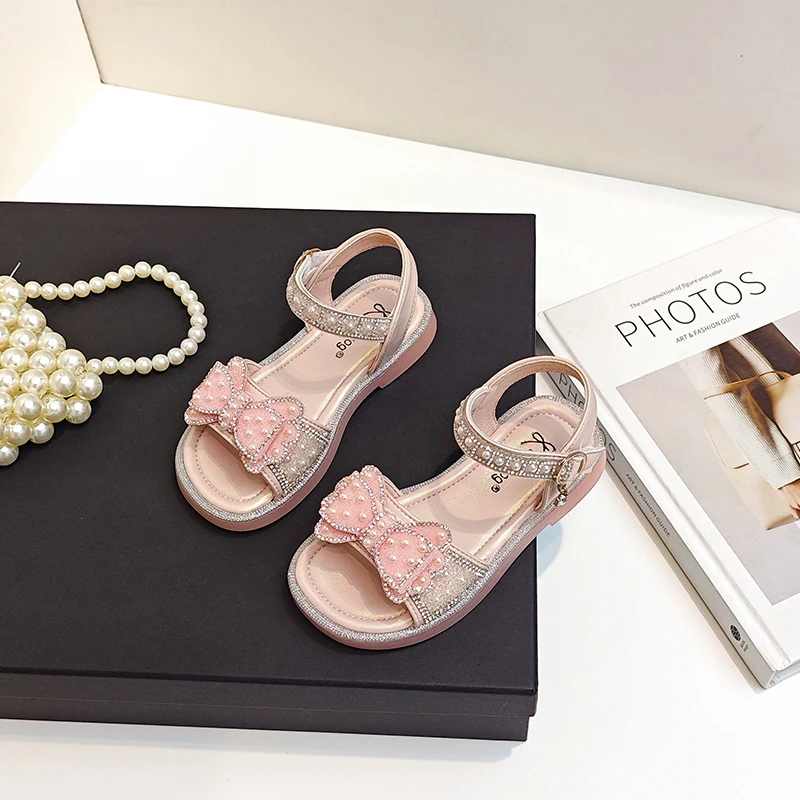 Girls Princess Sandals Butterfly Knot Rhinestone Party Shoes