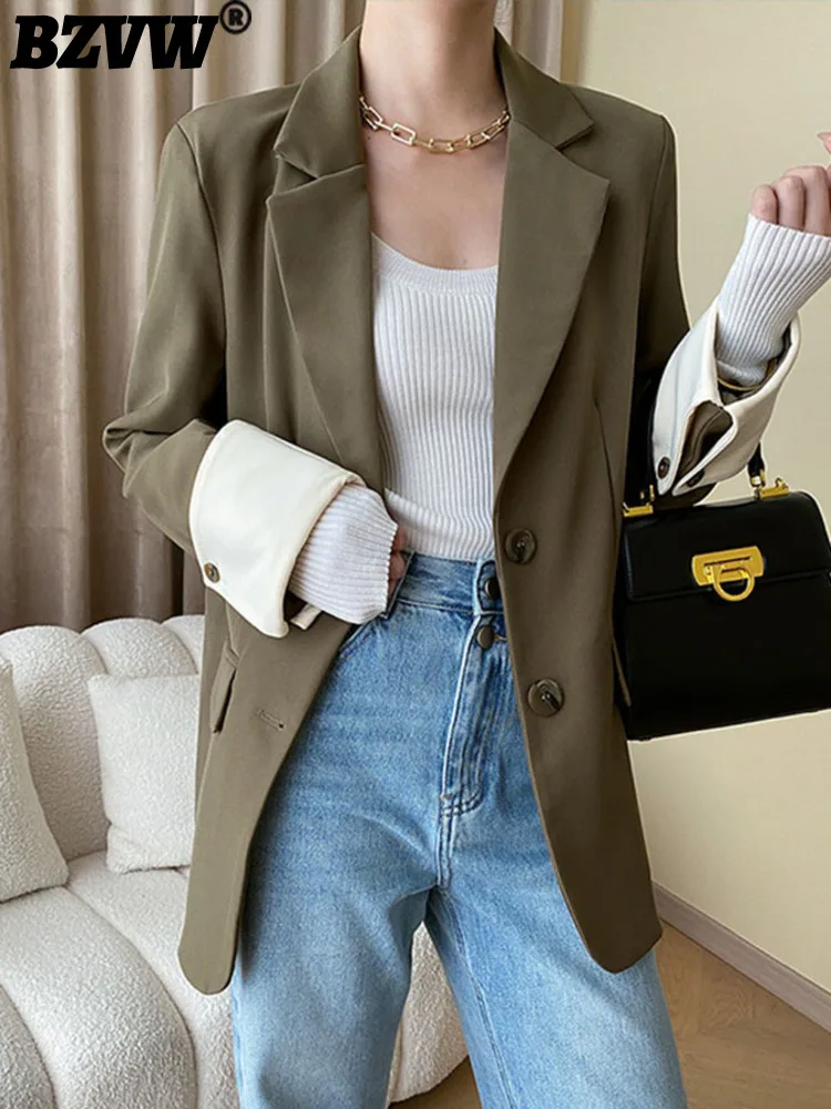 

BZVW Spliced Contrast Color Cuff Blazer Jacket For Women 2023 Spring Autumn Loose Versatile Simple Designer Blazers Coat Female