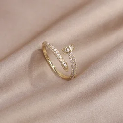AAA Zircon Simple Geometric Ring Elegant Women's Daily Work Opening Adjustable Ring