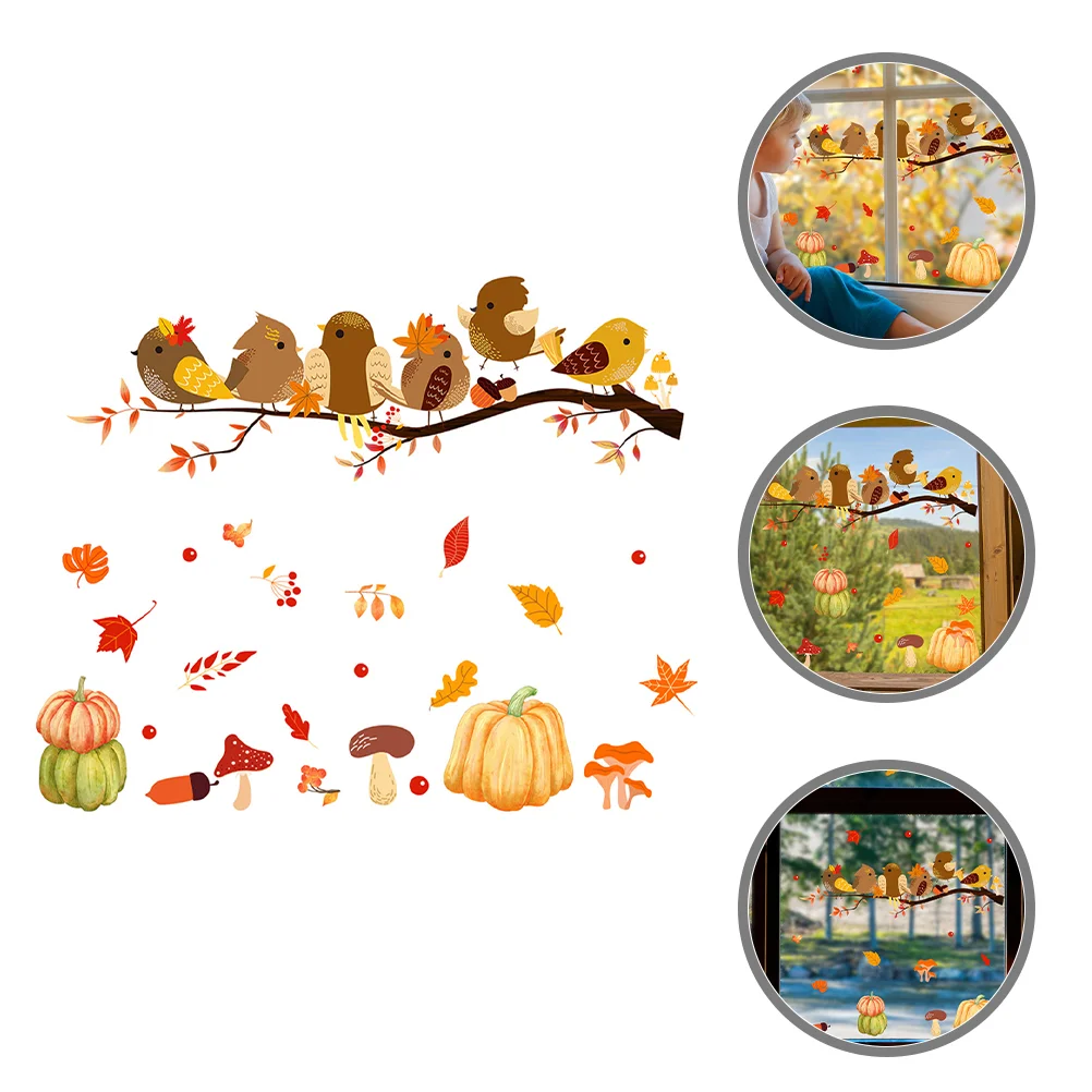 Electrostatic Wall Stickers Autumn Window Cling Thanksgiving Decals Clings Removable Decor Party Supplies