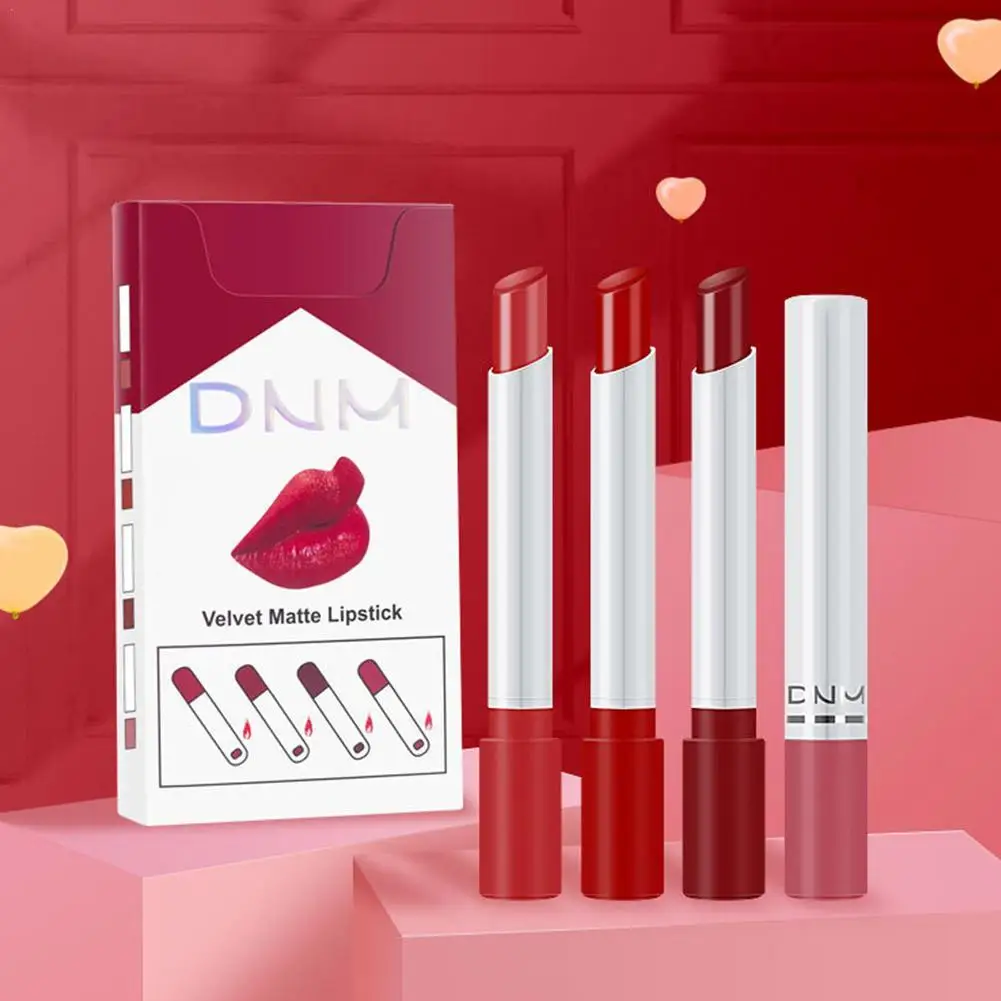

4Pcs/Set Matte Lipstick Tube Long Lasting Waterproof Sexy Lips Cigarette Lip Stick Set Non-Stick Cup Not Fade Lipstick Cosmestic