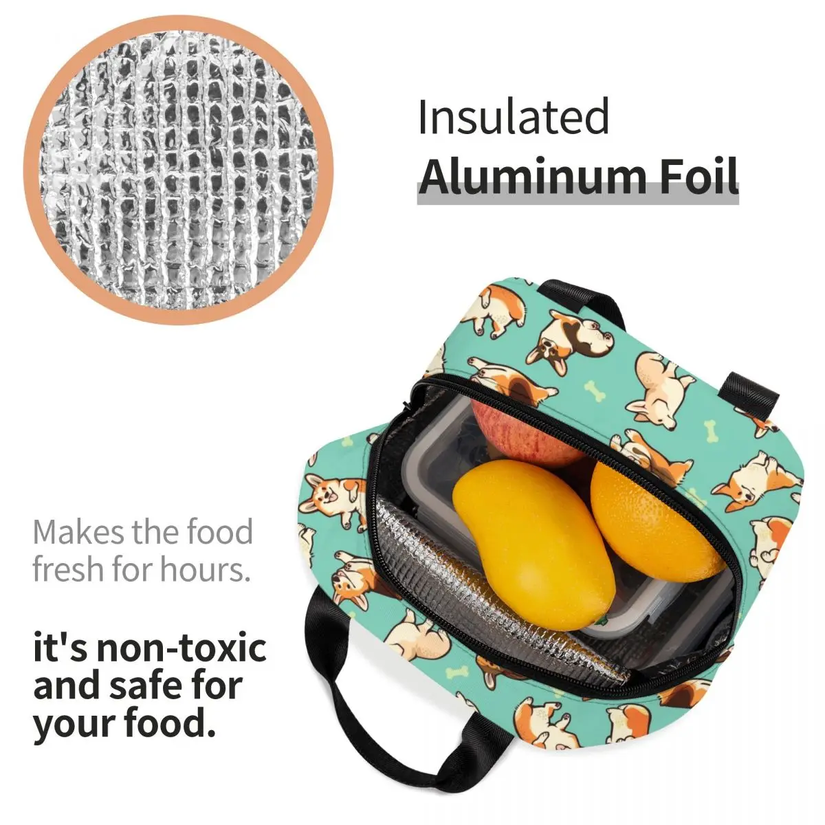 Cute Jolly Corgis Portable Lunch Box Waterproof Thermal Cooler Food Insulated Welsh Corgi Dog Lunch Bag For Women School Work