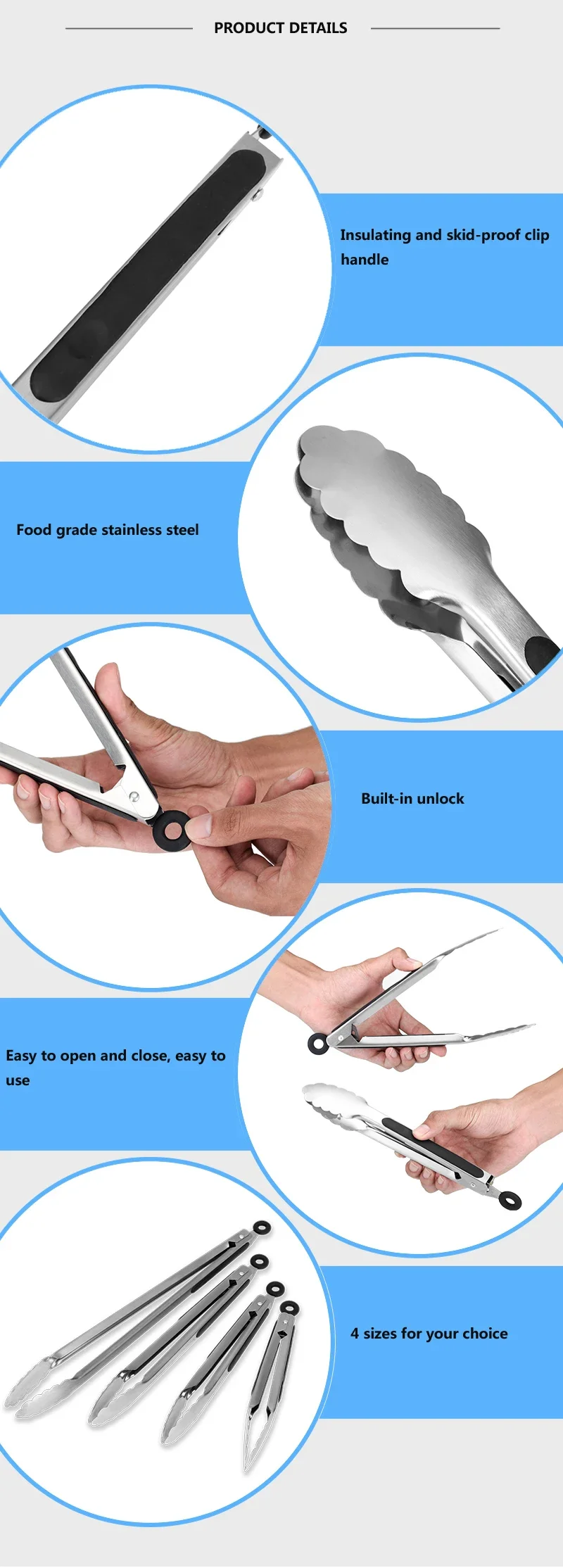 Description Picture 5 of itemBBQ Grill Tongs Salad Steak Spaghetti Candy Charcoal Meat Stainless Steel Camping Barbecue Kitchen Frying Food Clips Clamp