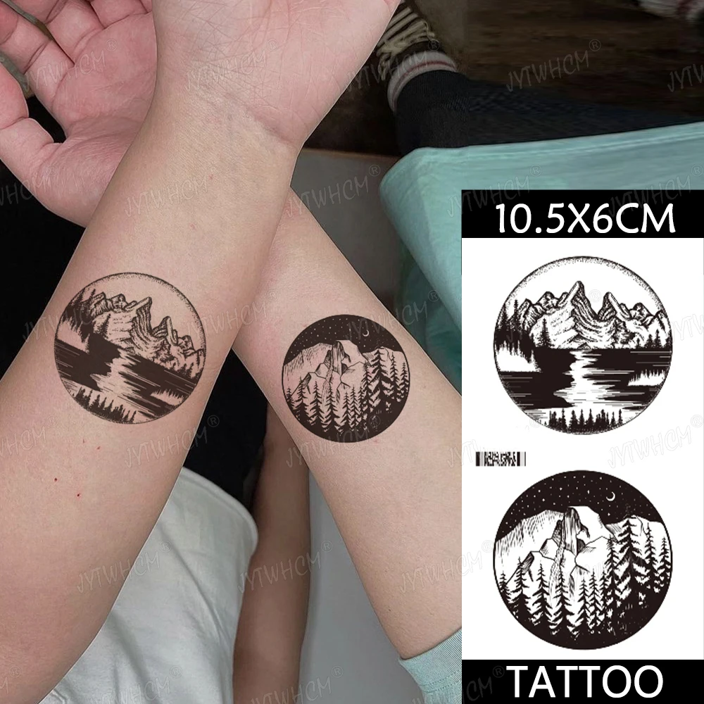 

Waterproof Temporary Tattoo Sticker Small Simple Black Forest Flash Tatoo Mountain Tree Planet Couple Wrist Body Art Fake Tatto