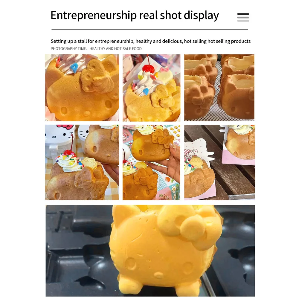 Description Picture 3 of itemXEOLEO  Electric Cartoon Kitty Cat  Waffle Machine 1800W Open Mouth Kitty Shape Taiyaki Machine Ice Cream Waffle Maker