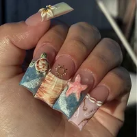 Faux ongles carrés moyens avec colle, 24 pièces, fleurs roses Blush, couverture complète, acrylique français, à pression, pour filles 4
