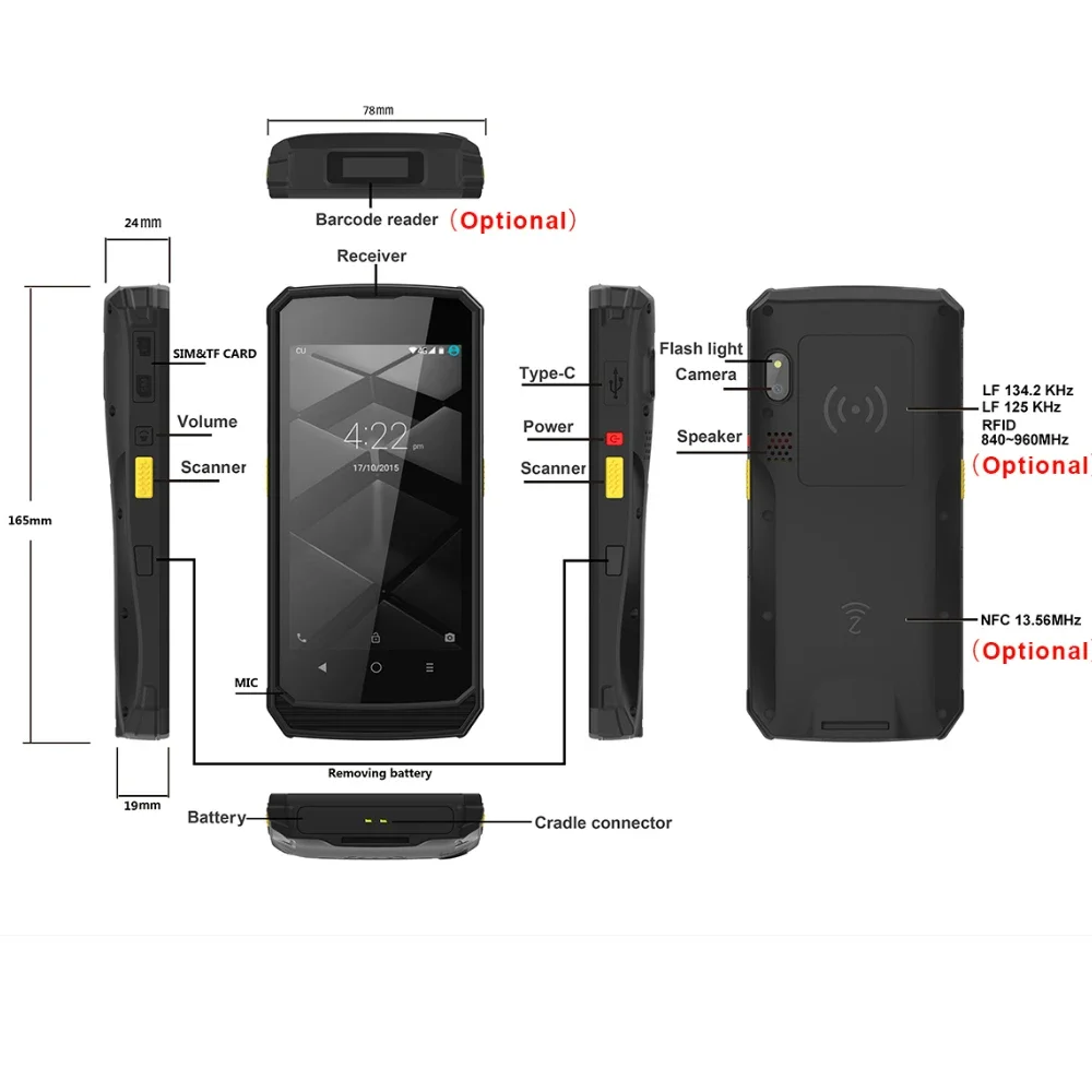 Handheld PDA Android 1D 2D Barcode Scanner 4GB RAM POS Terminal Zebra LF UHF RFID Reader WiFi 4G Data Capture