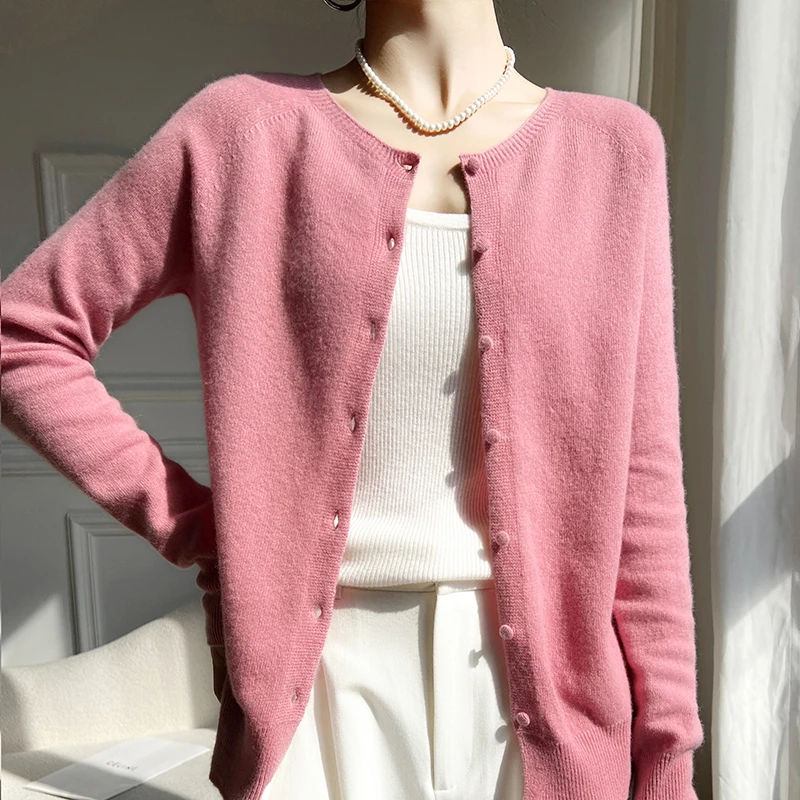 WinvyNee Women 100% Wool Cardigans Sweater Solid Casual Warm Outerwear Knitwear Tops 2024 Autumn Winter Women Clothing B1263018 3
