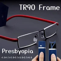 Lunettes de lecture flexibles demi-monture avec boîte pour hommes et femmes, portables, Anti-bleu, unisexe, presbytie, + 1.0 à + 4.0 2