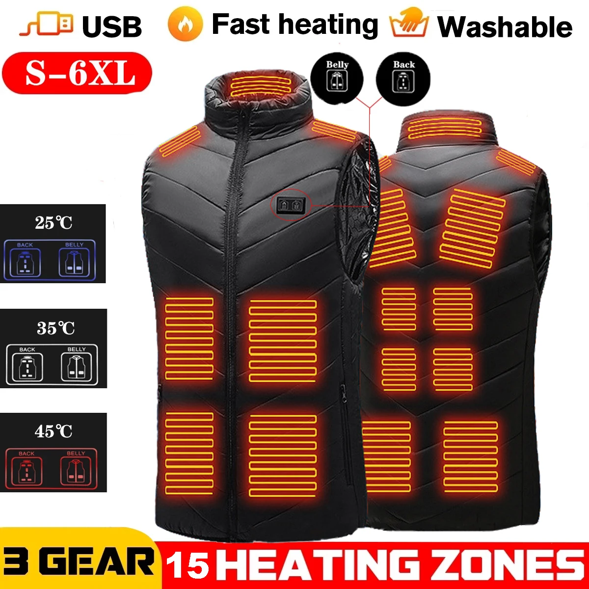 9/11/15 Areas Heated Vest Men Women Usb Heated Jacket Heating Vest
