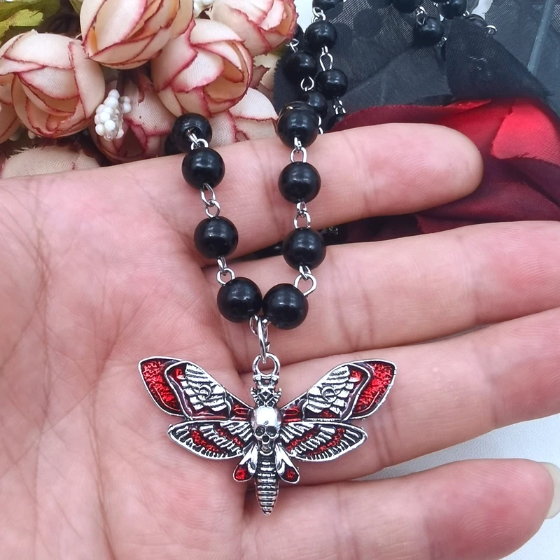 Gotische Schädel Motte Anhänger Halskette Perlenkette antike heid nische gotische Halskette Herren-und Damen schmuck Geschenk zubehör