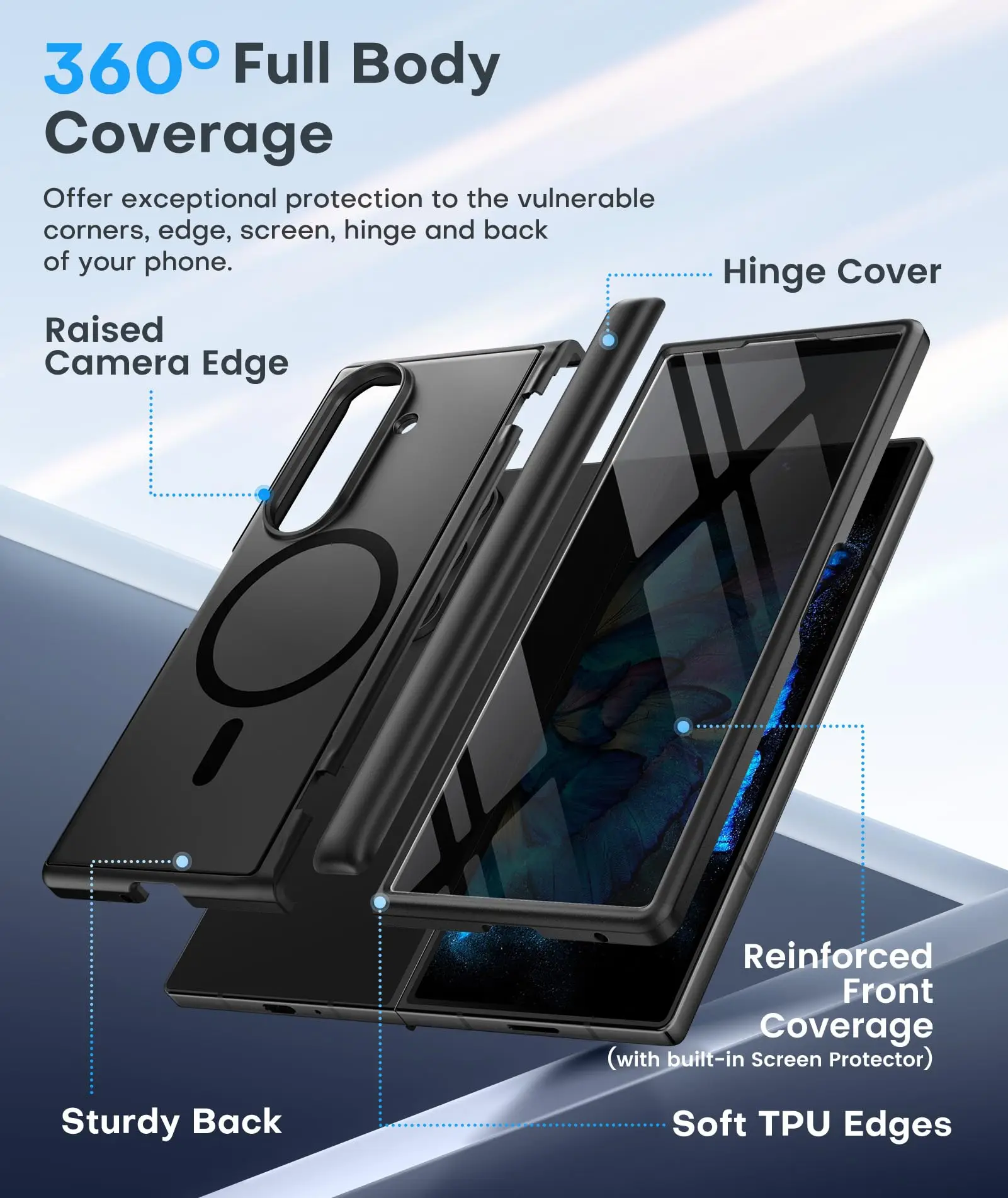 Magnetic Phone Case with Kickstand & Built-in Privacy Screen Protector - Military Grade Shockproof Protection