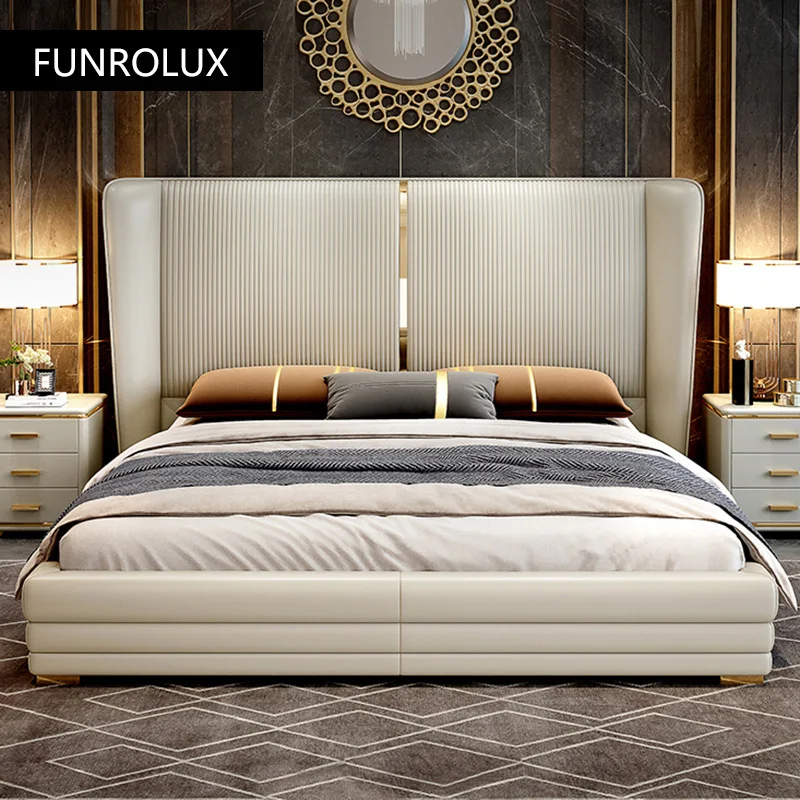 Modern light luxury furniture leather bed bedroom comfortable soft bed with double
