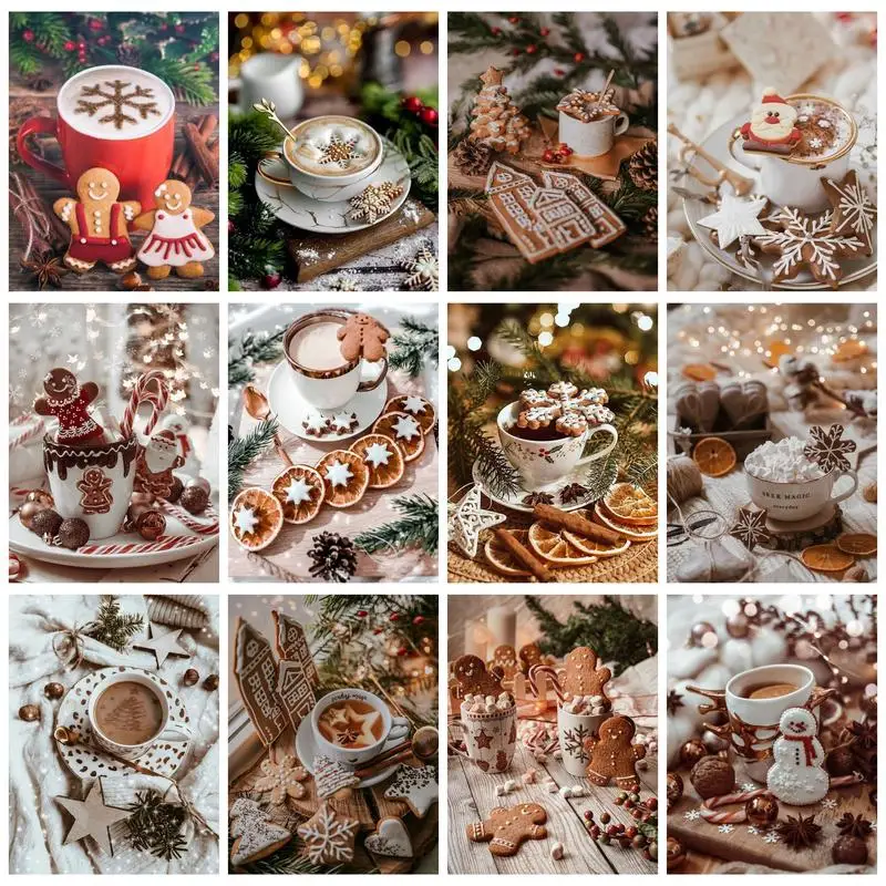 

RUOPOTY Painting By Numbers For Beginner Kits Christmas coffee biscuit snowflake figurine For Home Decor