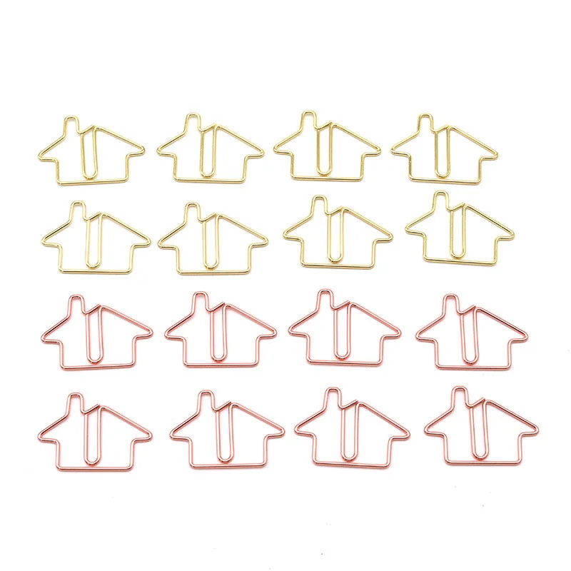 

20Pcs Cute House Shaped Paper Clip Metal Bookmark Planner Memo Clips Cartoon Paperclip Stationery Office School Binding Supplies