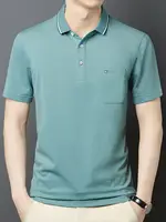 Top qualité été à manches courtes coréen nouvelle mode coton doux couleur Pure revers coupe ajustée décontracté hauts hommes poche polos 6