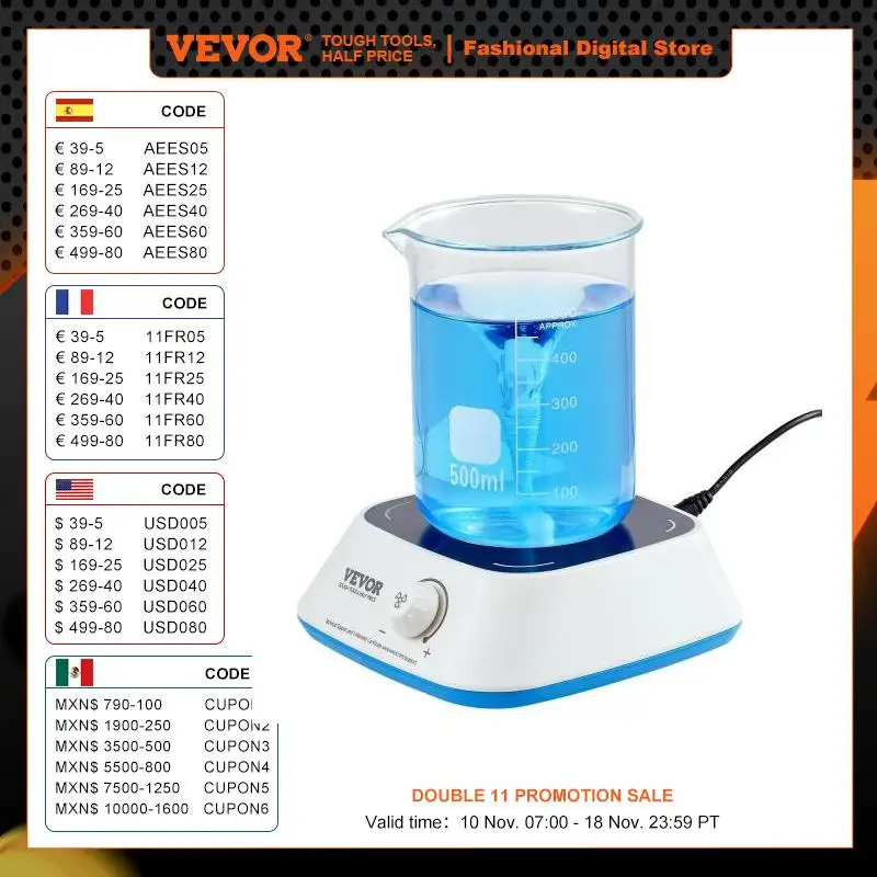 VEVOR Magnetic Stirrer Hot Plate 0-2000 RPM Hot Plate with Magnetic Stirrer 3000 ML Stir Bars Included