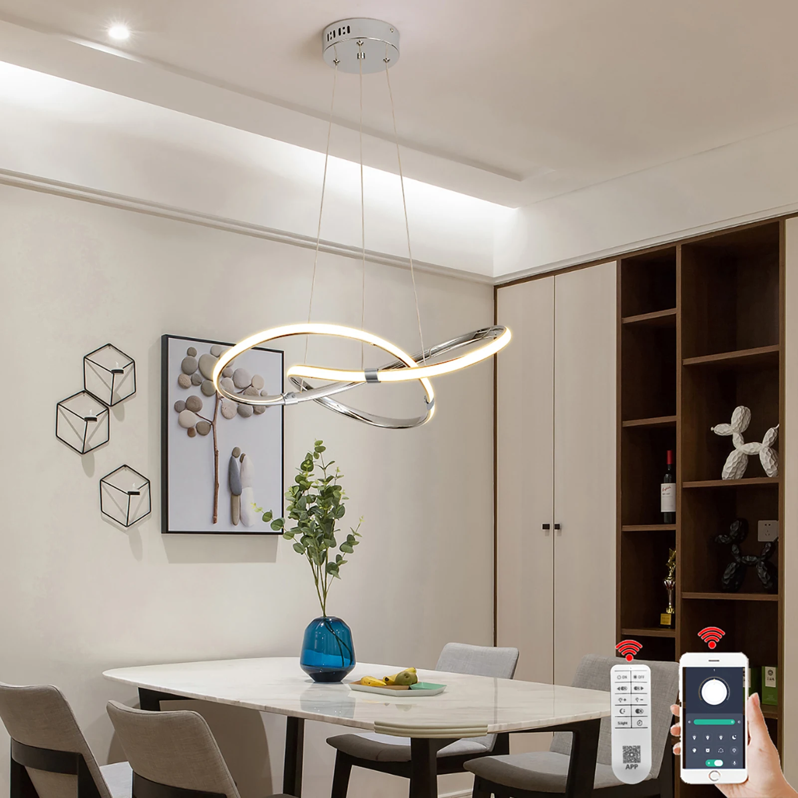 Modern Chandeliers led chandelier ceiling chandelier led pendant light For Dining room Kitchen Modrom led pendant lights Gold/chrome/black Ceiling hanging lamps D54cm W/remote