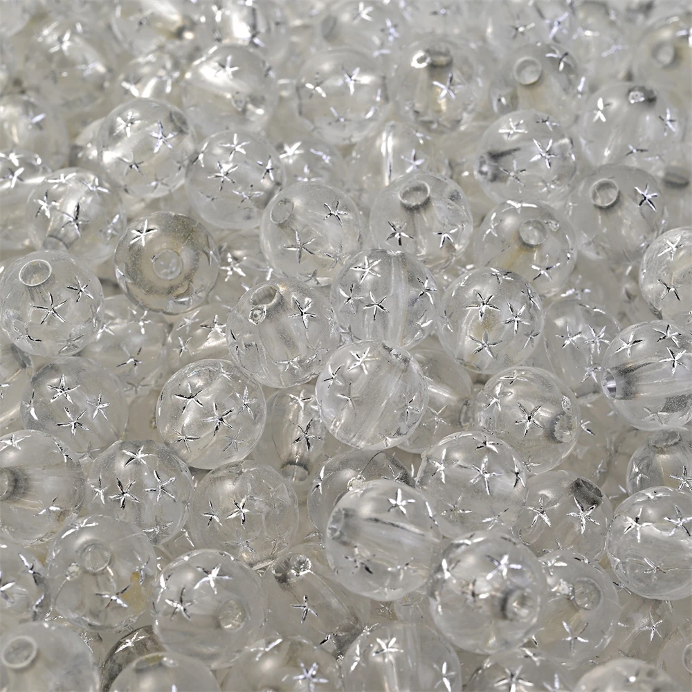 Starfish Print Acrylic Spacer Beads - Round, Ideal for Jewelry and Craft Projects