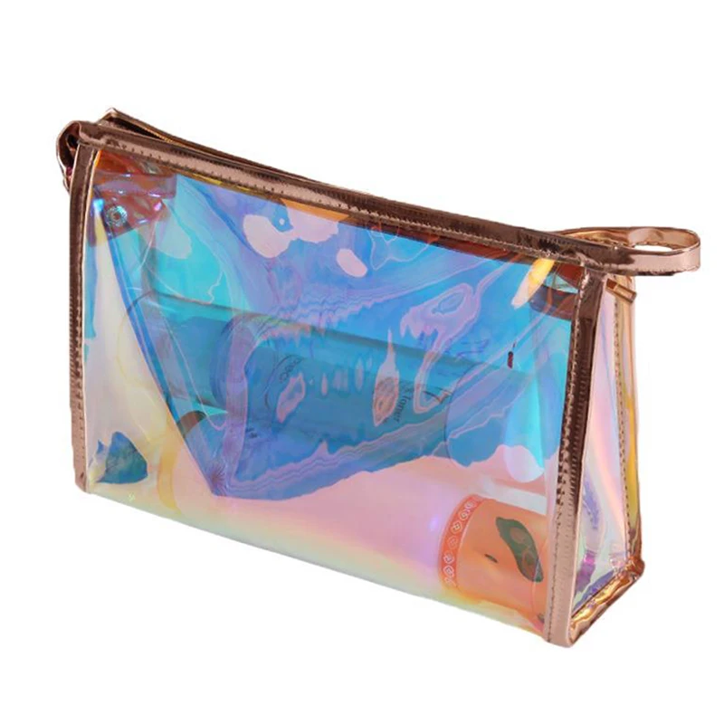 1 Pc Colorful Holographic Women Cosmetic Bag TPU Clear Makeup Bag Beauty Organizer Pouch Travel Clear Makeup Kit Case 5