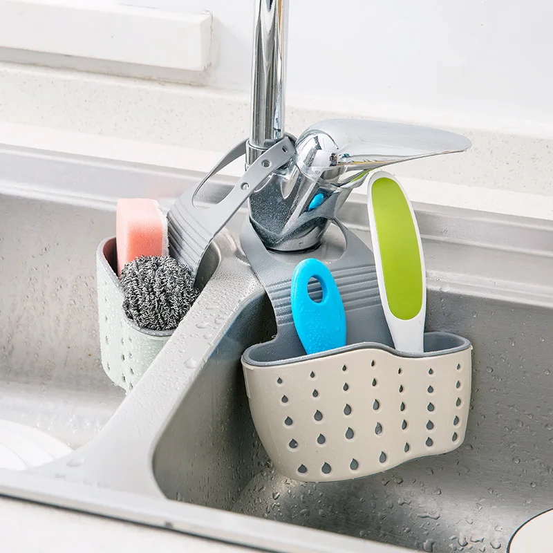 Kitchen Drain Basket Soap Sponge Drain Rack Sink Shelf Dish Drainer Portable Hanging