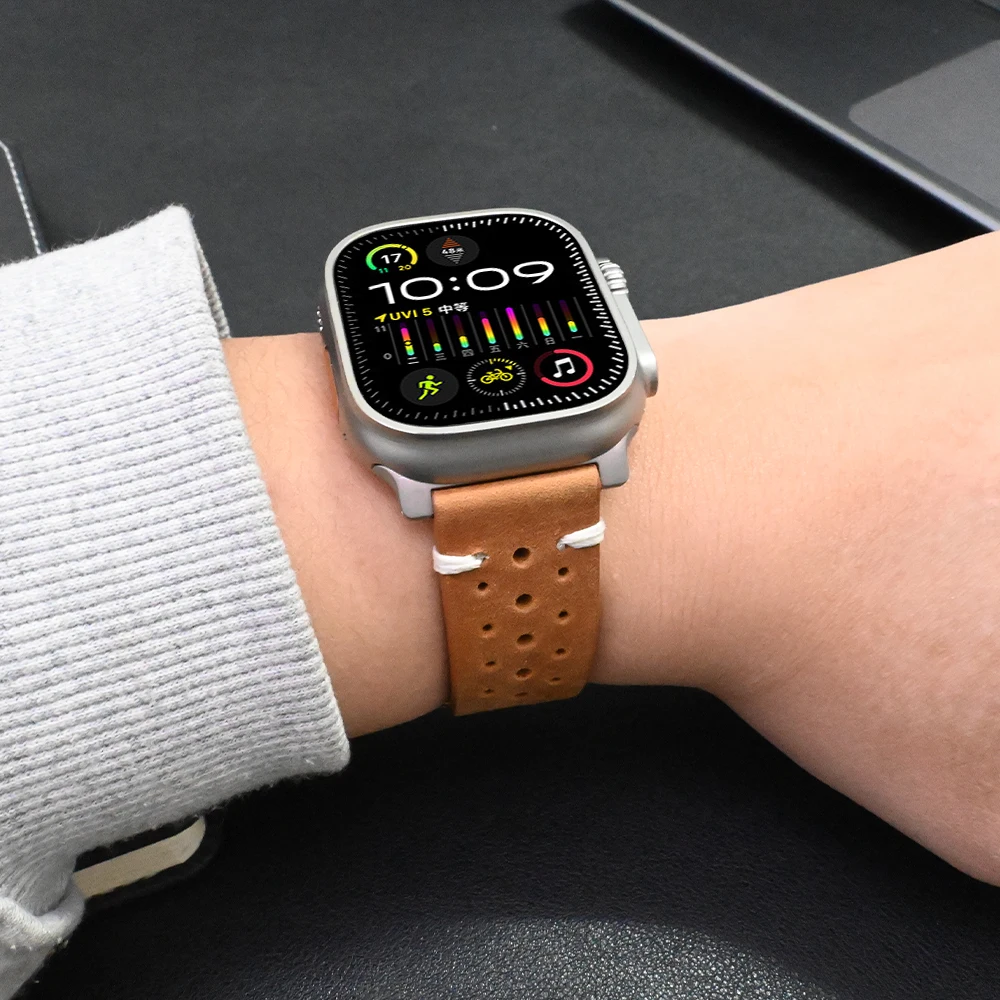 Premium Genuine Leather Watch Band - Elegant Titanium Strap