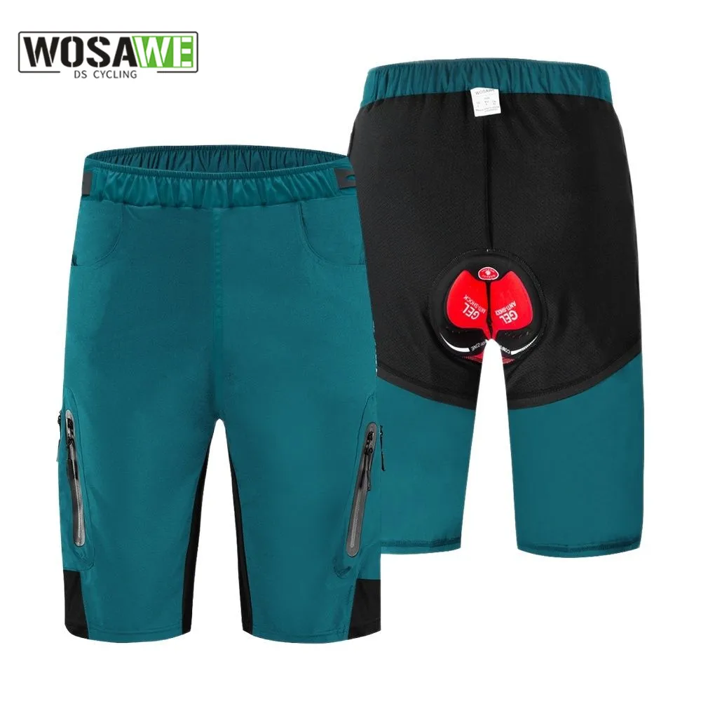 WOSAWE Men's Loose Cycling Shorts Gel Padded Outdoor Sports Rain Dirty Resistance Bicycle Downhill Bike Racing MTB Shorts