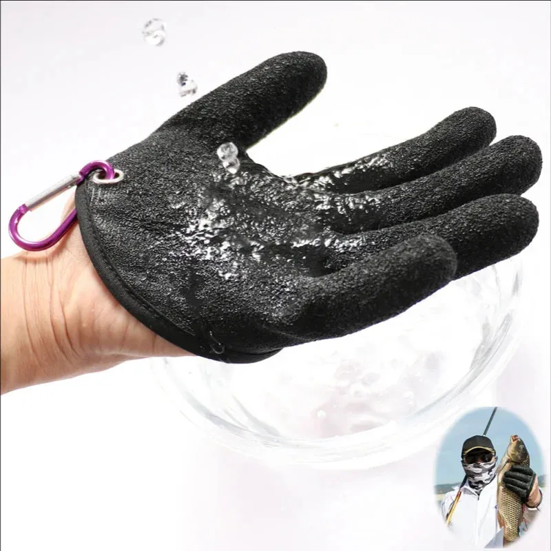 1PC Fishing Anti Slip Gloves Magnetic Buckle Pendant Hand Guard to Prevent Stabbing Fishing Protective Gear Waterproof Gloves