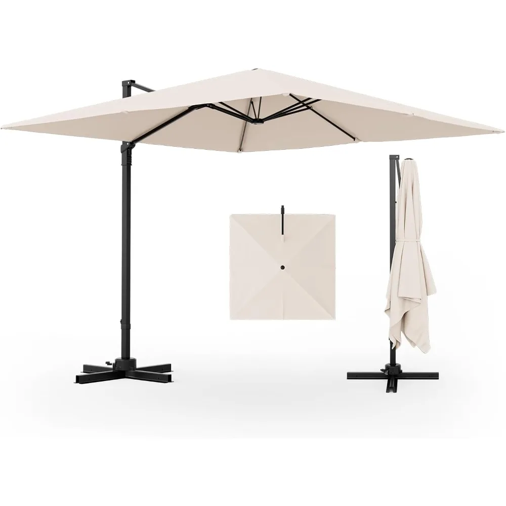 9.5 FT Cantilever Patio Umbrella, Outdoor Square Offset Umbrella with 360&deg;Rotation, Heavy Duty Patio Hanging Umbrella