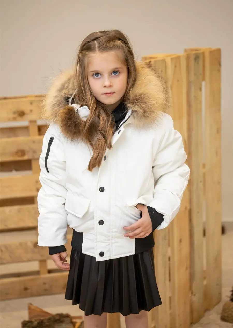 AS Fashion 2023 Matte bomber coats for kids filled down warm jacket with detachable nature fur
