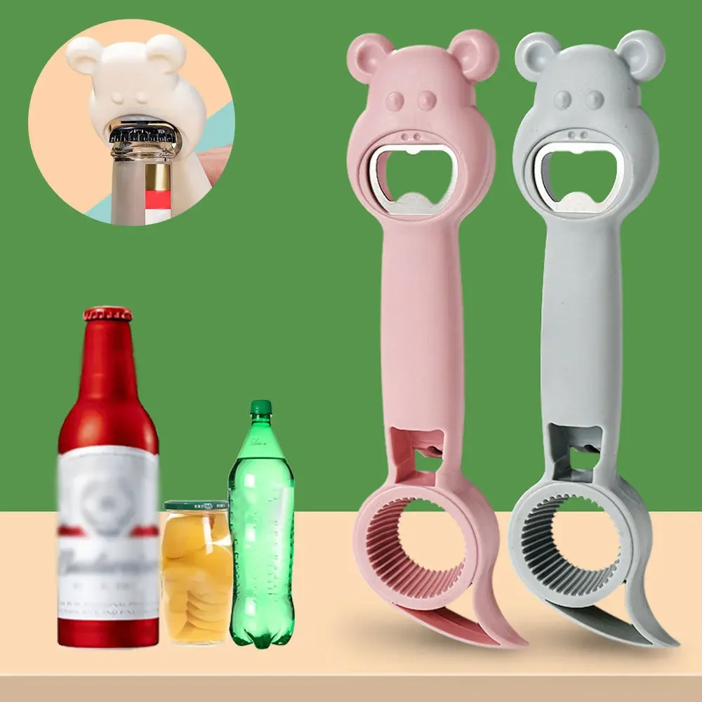 4-in-1 Bottle Opener Beer Jar Can Opener Bear Shape Multi-functional Bottle Cap Lifter Corkscrew Kitchen Bar Accessories Gadgets